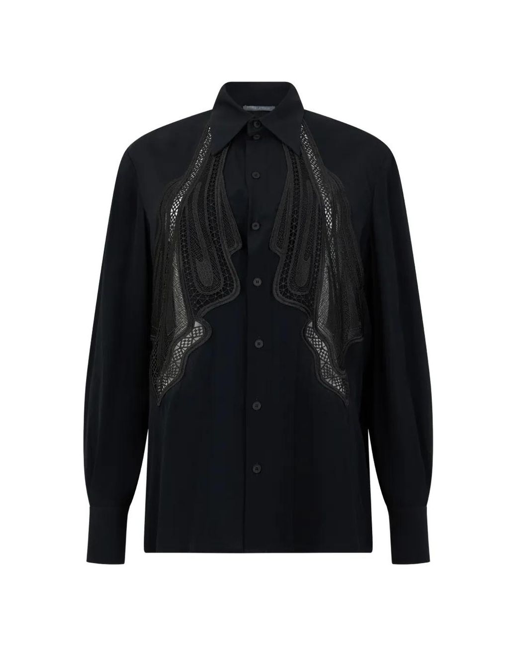 Alberta Ferretti Blue Lace-Embellished Long-Sleeved Shirt