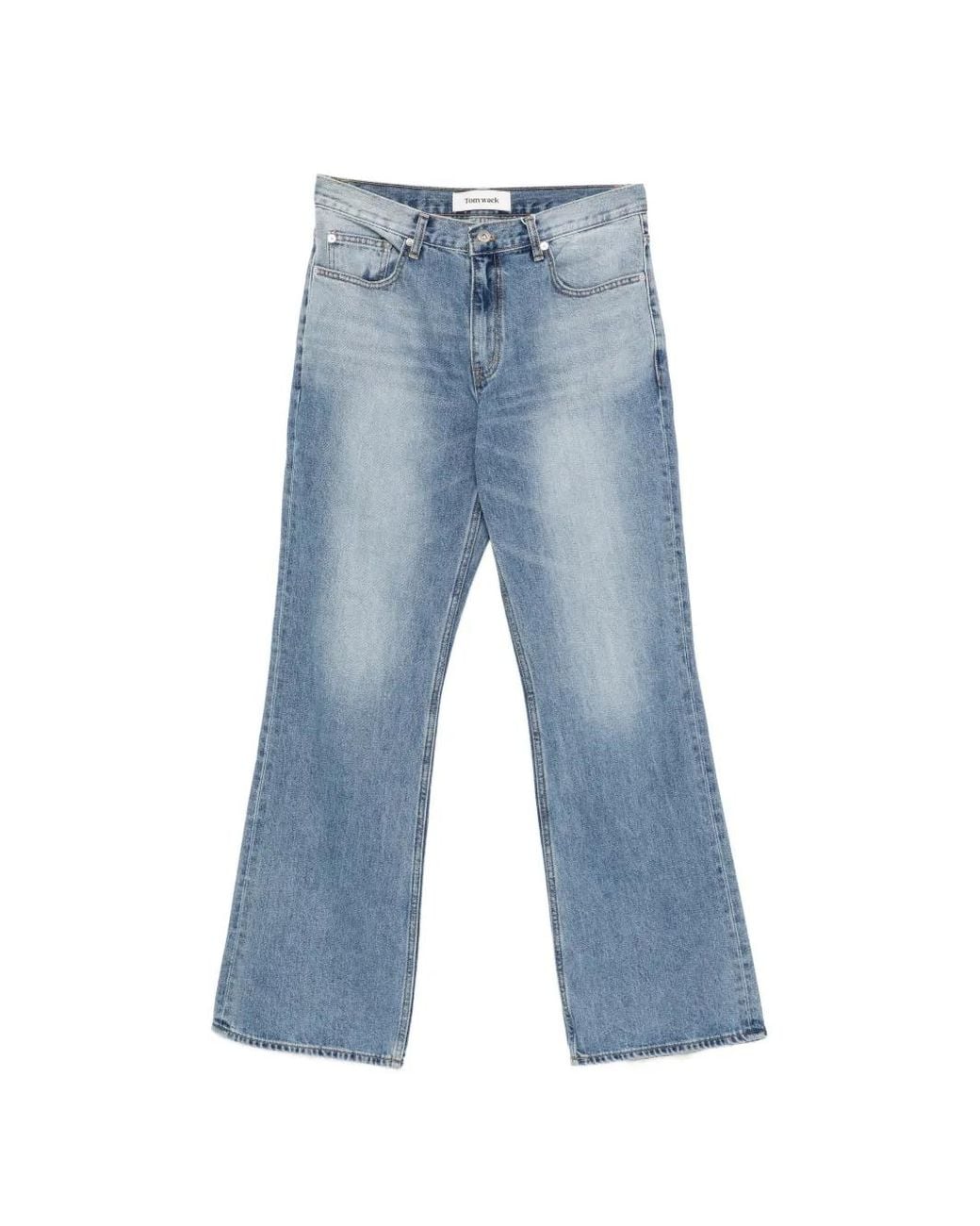 TONYWACK Blue Cotton Faded Wide- Leg Jeans for men