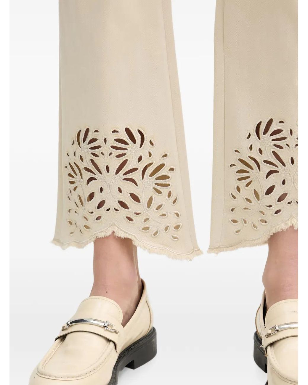 Joseph Ribkoff Natural Laser-Cut Frayed-Edge Flared Jeans