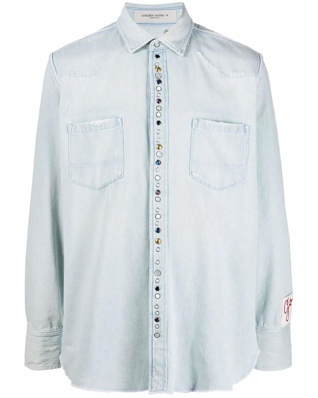 Golden Goose Deluxe Brand Blue Bleached Studded Shirt for men