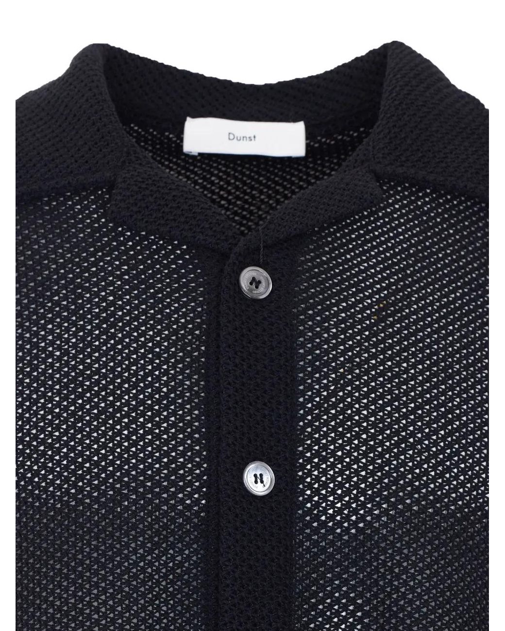 DUNST Blue Crochet-Knit Open-Collar Shirt for men