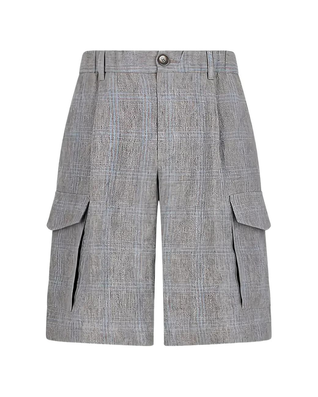 Herno Gray Plaid-Pattern Cargo Shorts for men