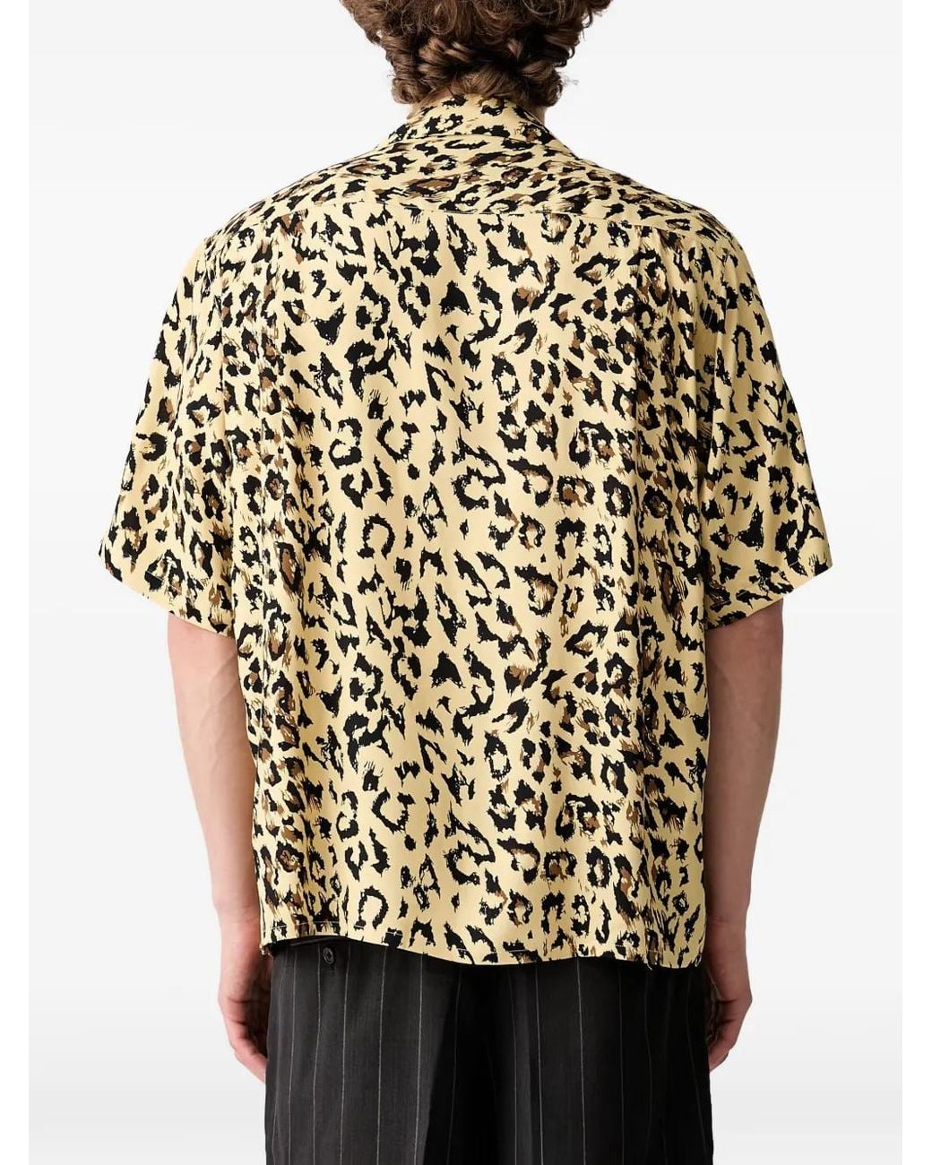 Wacko Maria Black Leopard-Print Short-Sleeve Shirt for men