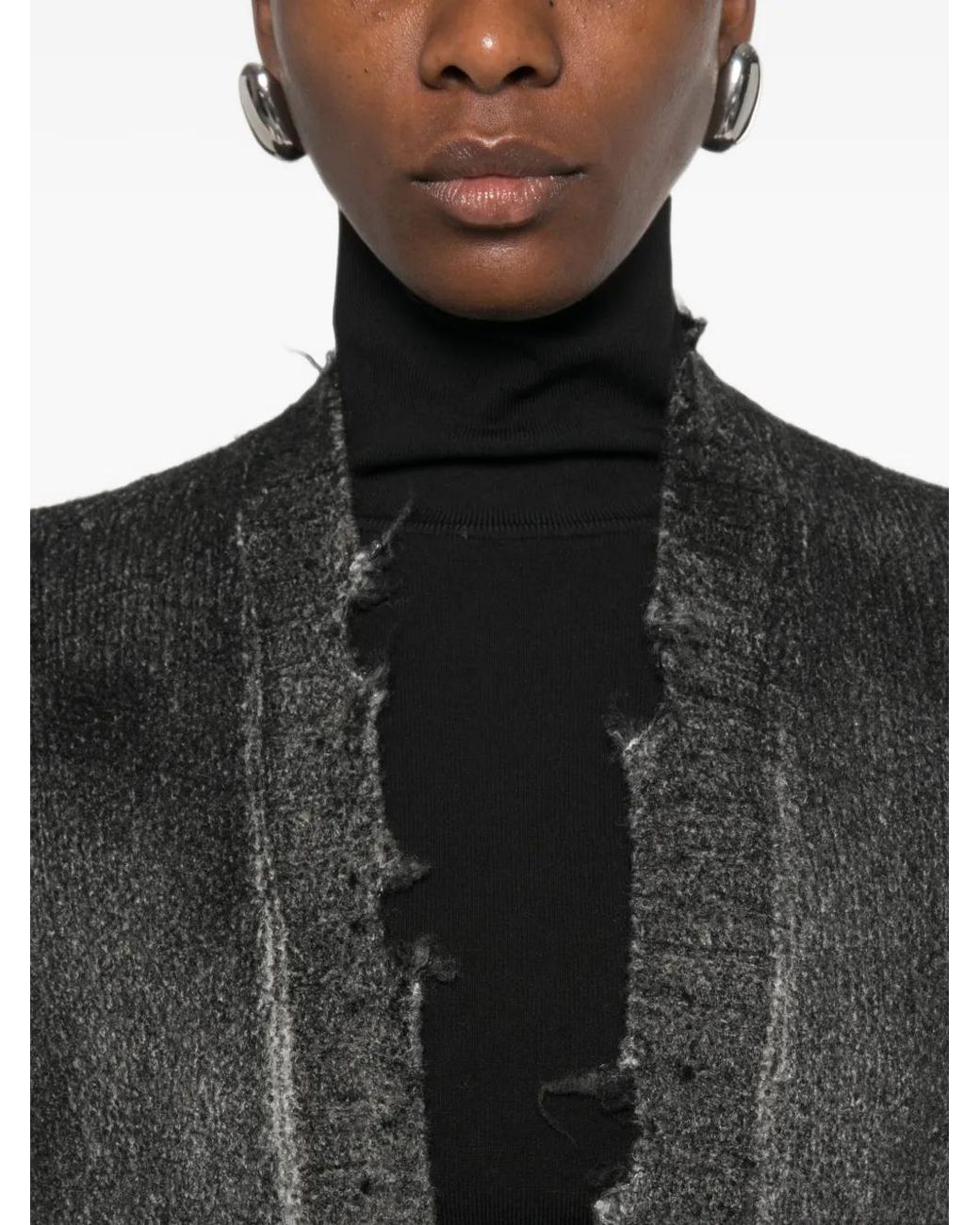 Avant Toi Black Distressed-Effect Longline Coat