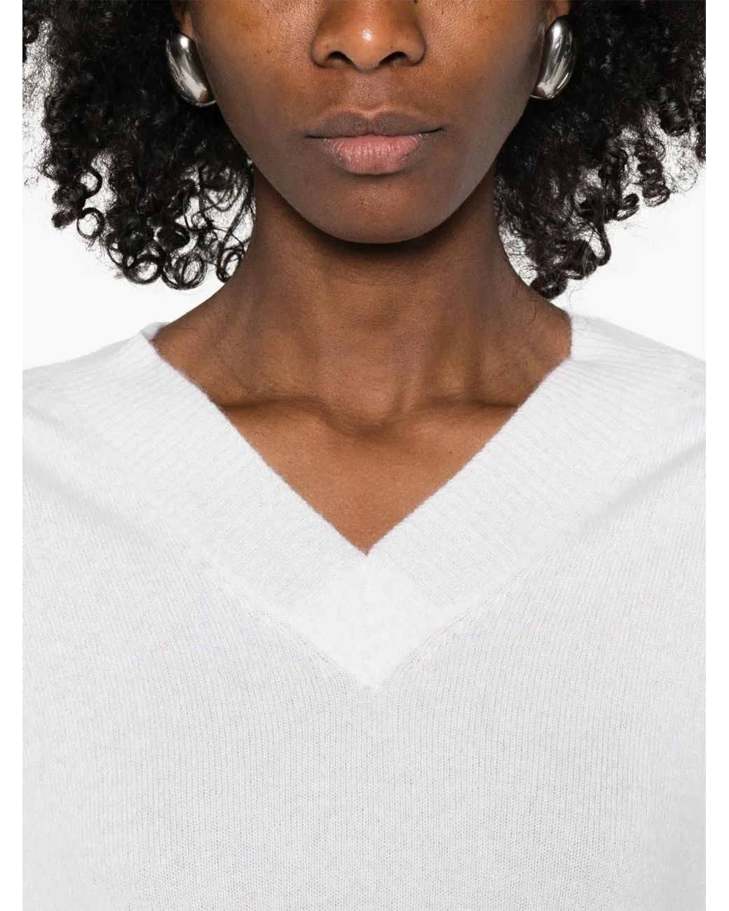 Purotatto White V-Neck Sweater