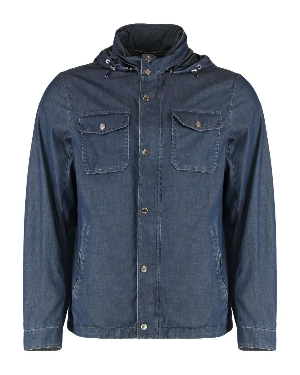 Moorer Blue Hooded Denim Jacket for men