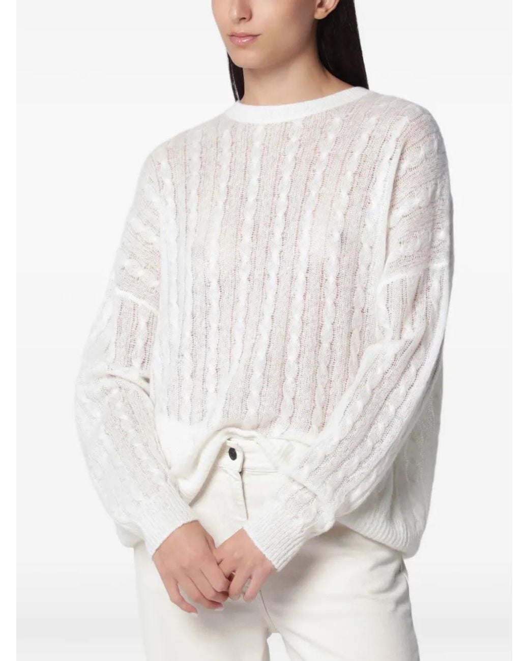 Lisa Yang White Amabel Cable-Knit Sweater