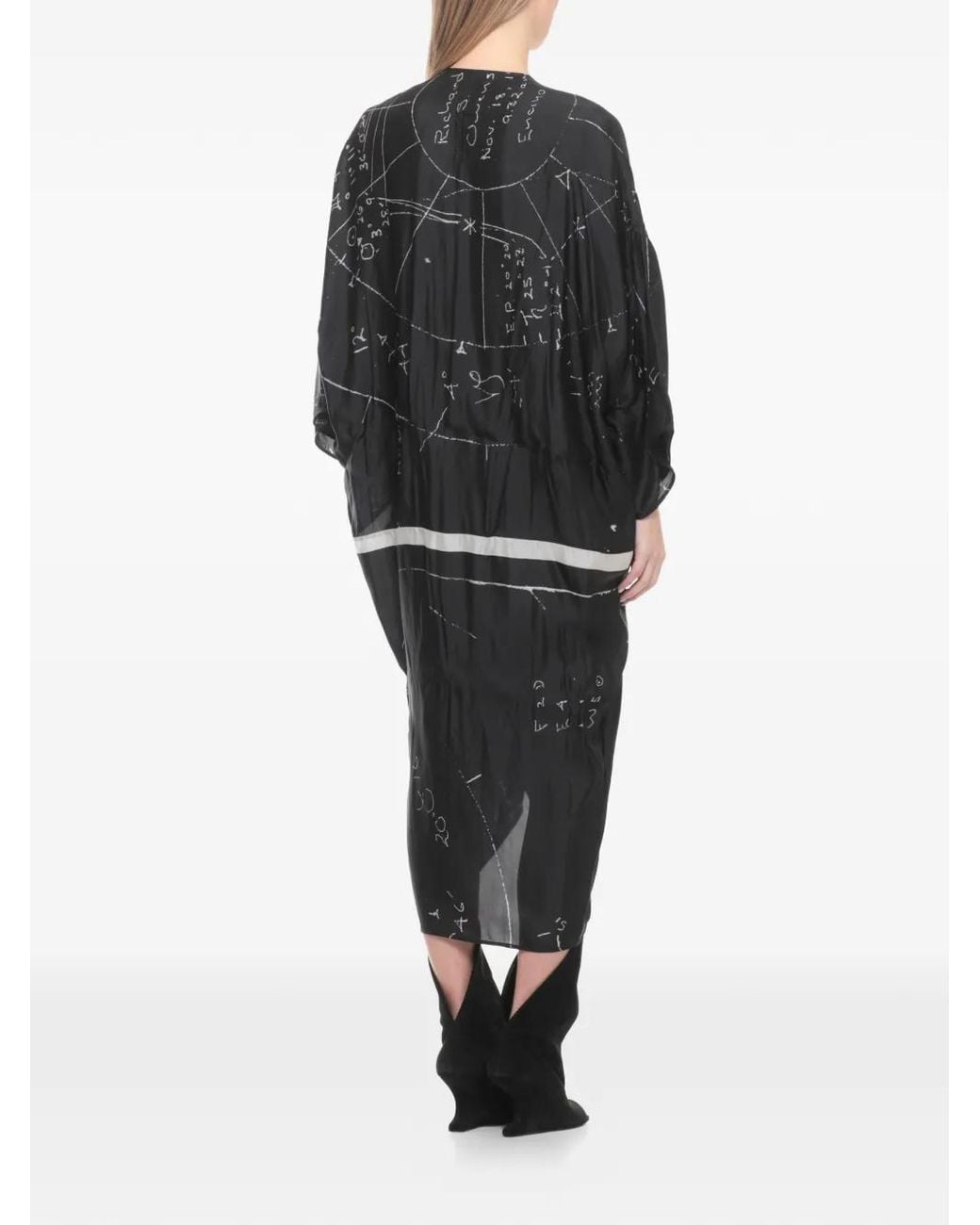 Rick Owens Black V-Neck Print Asymmetric Dress