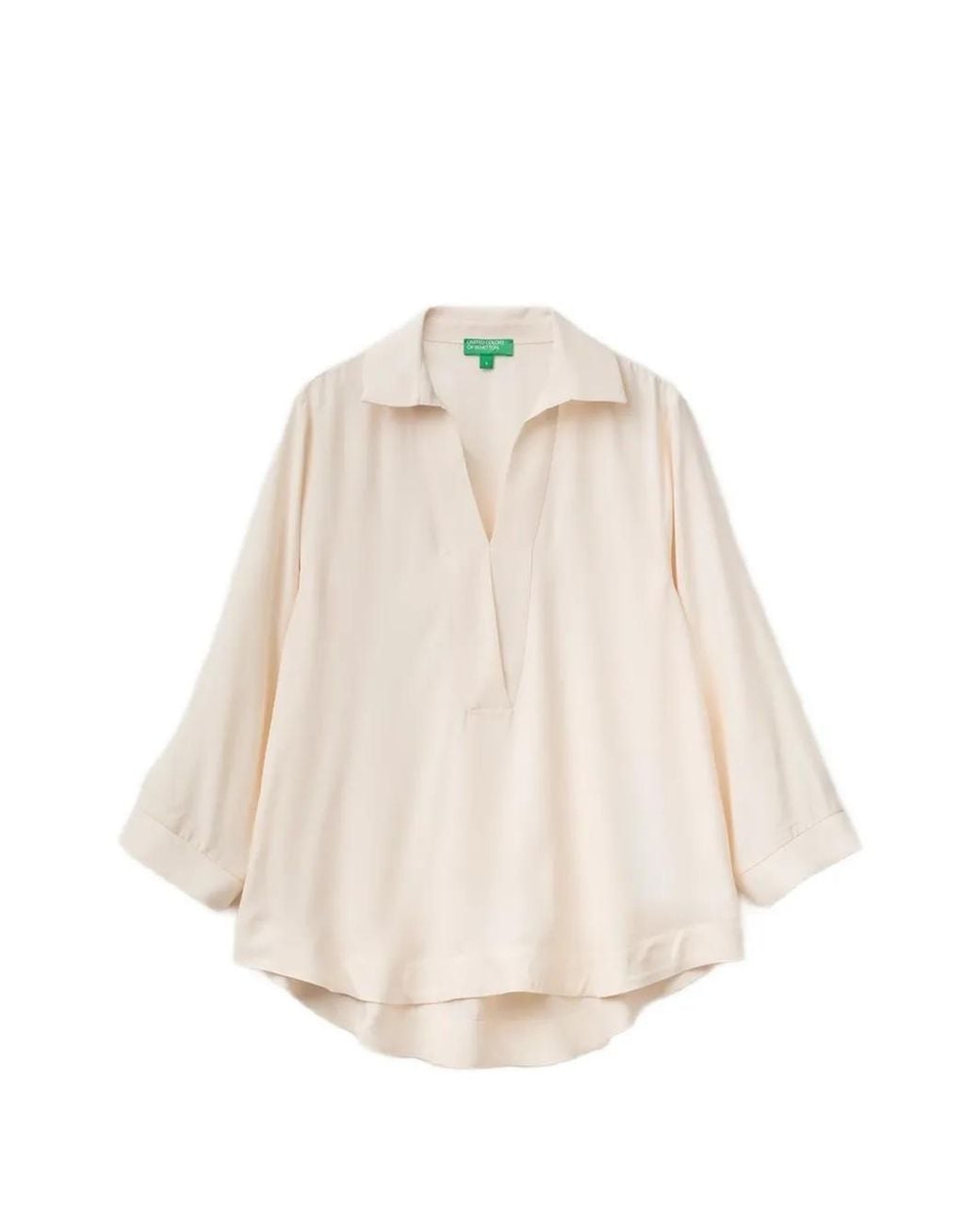 Benetton Natural V-Neck Spread-Collar Blouse