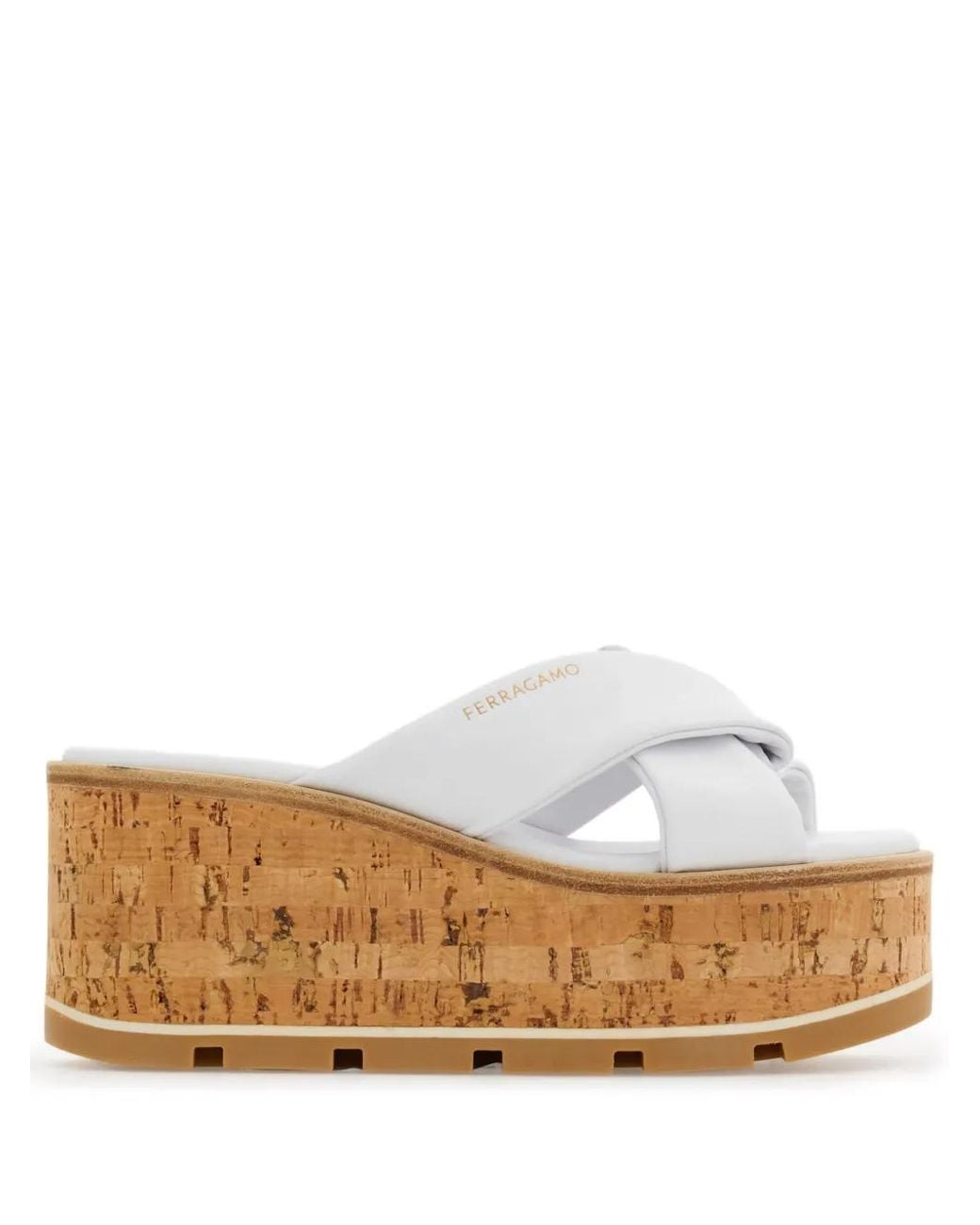 Ferragamo White 60Mm Logo-Print Wedge Sandals