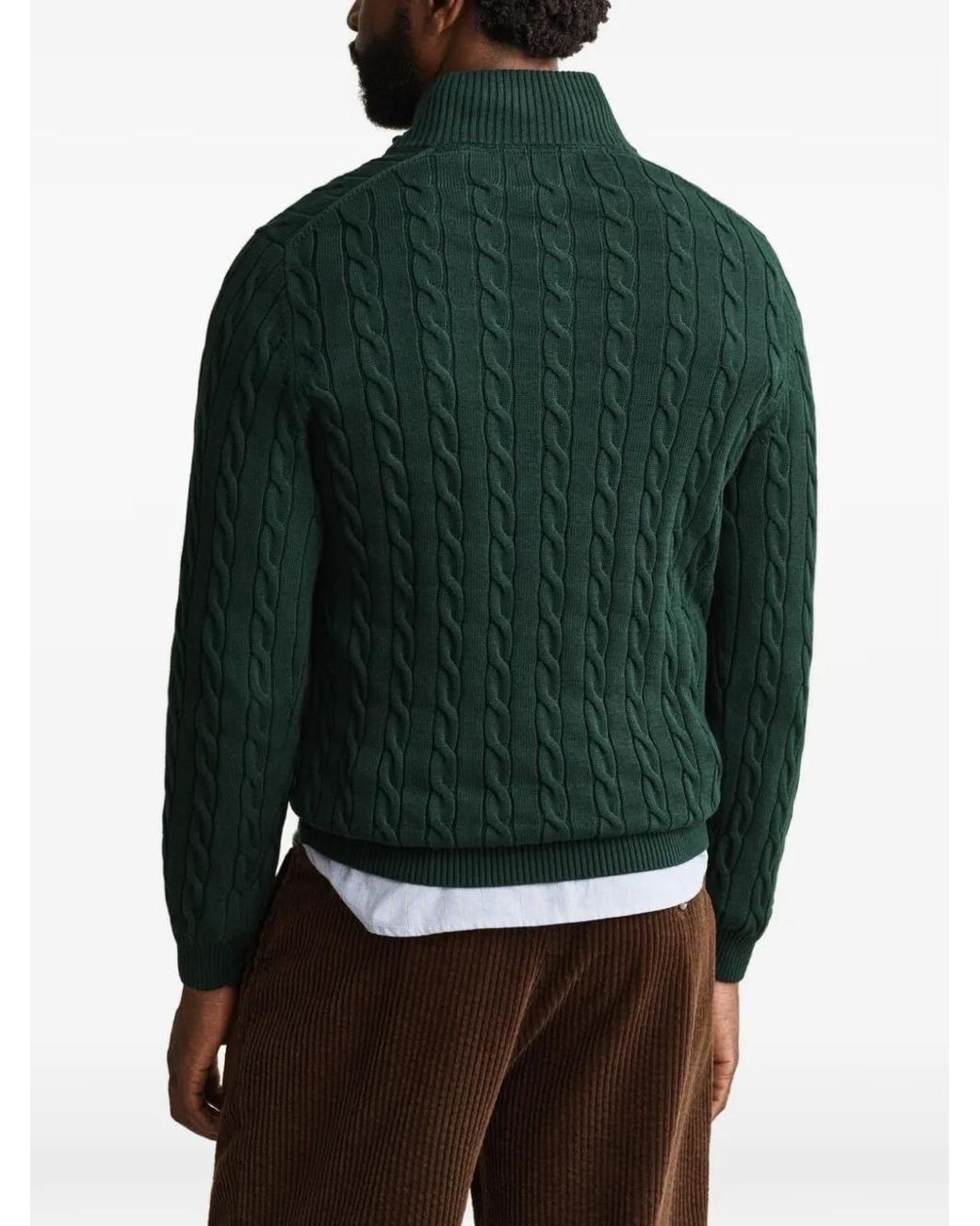 Gant Green Cable-Knit Half-Zip Sweater for men