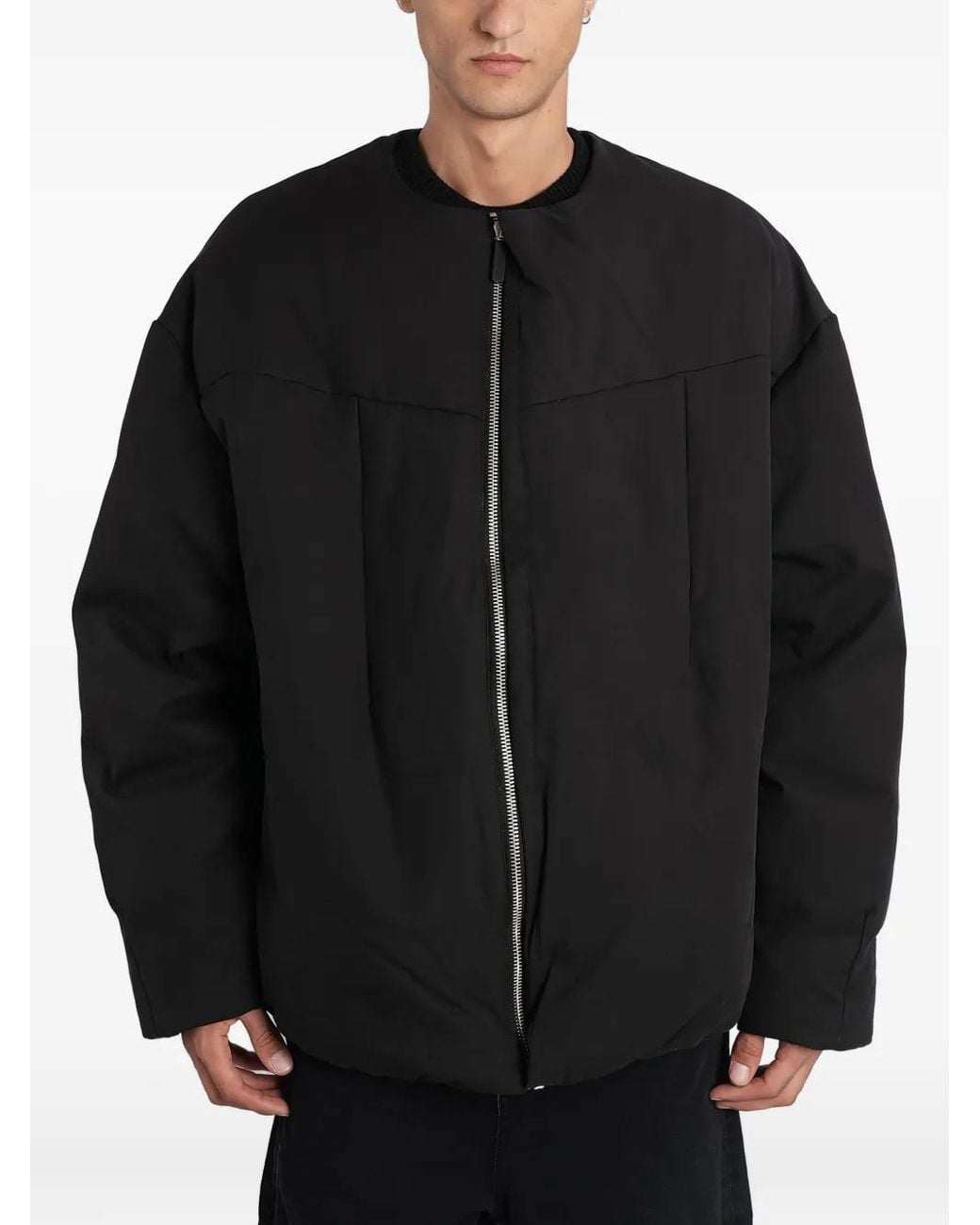 Entire studios Black Collarless Padded Jacket for men