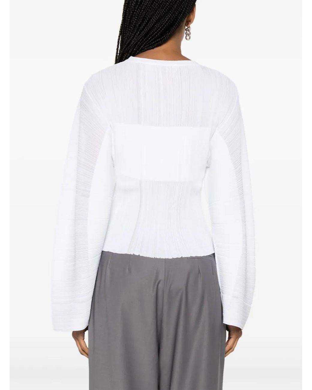 Stella McCartney White Fine-Knit Plissé-Effect Top