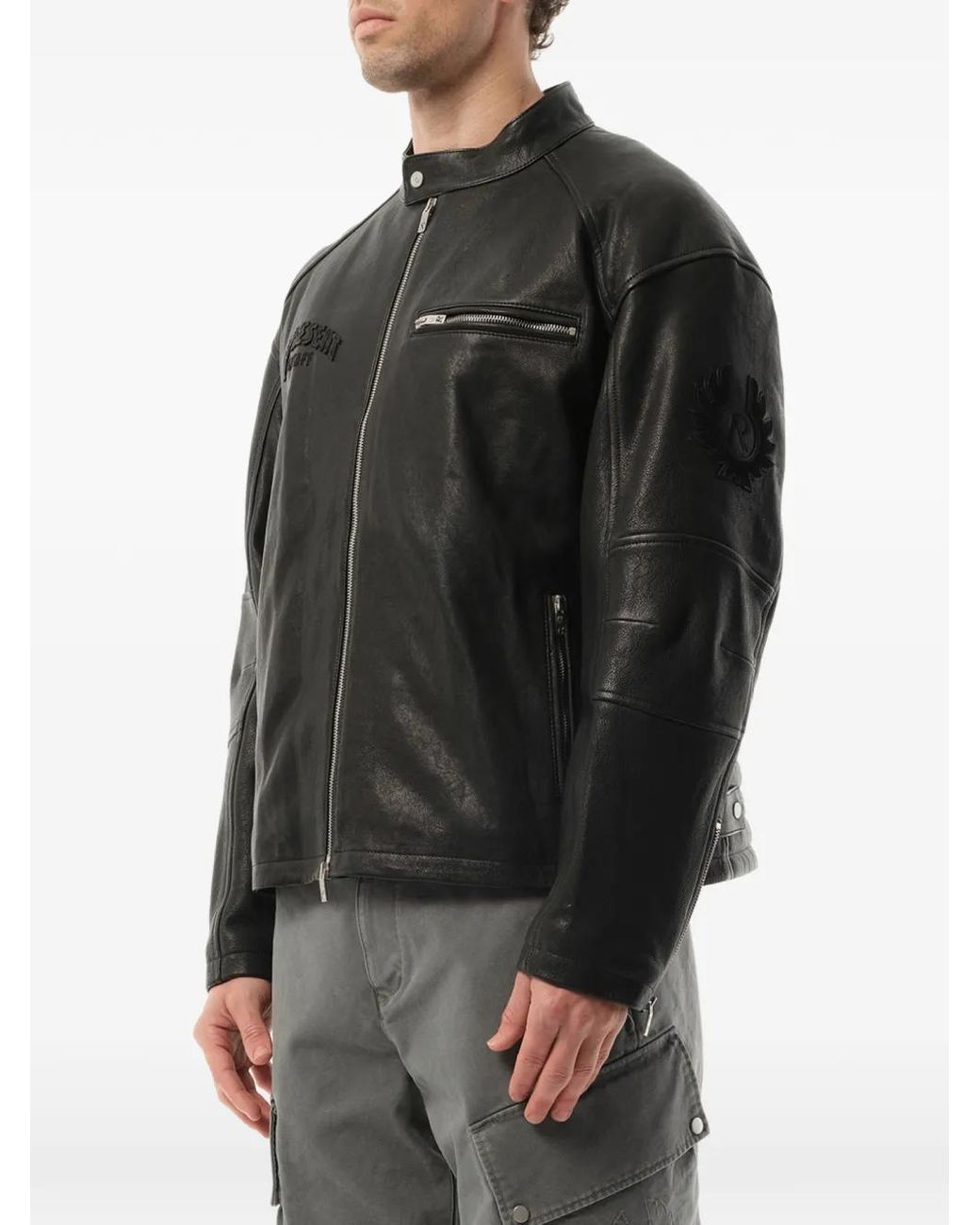 Represent Black Belstaff Cafe Racer Embroidered Biker Jacket for men