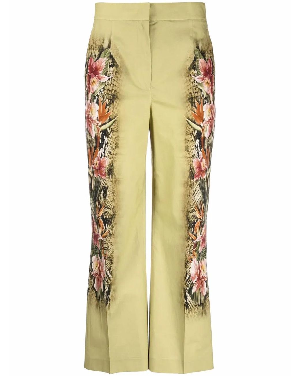 Alberta Ferretti Yellow Daffodil-Print Flared-Leg Trousers