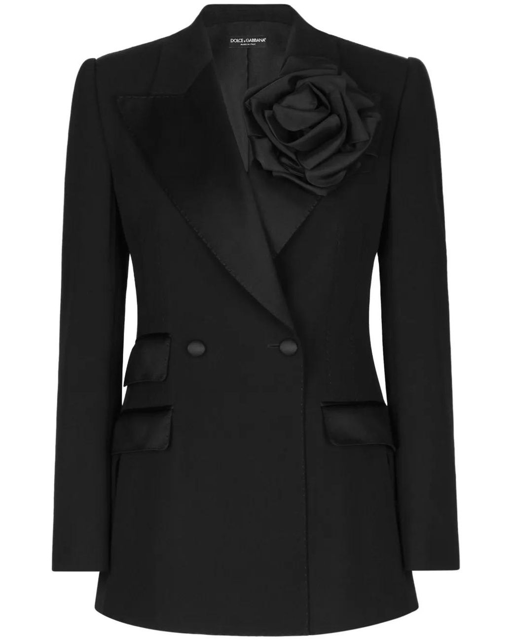 Dolce & Gabbana Black Floral Applique Wool Blazer