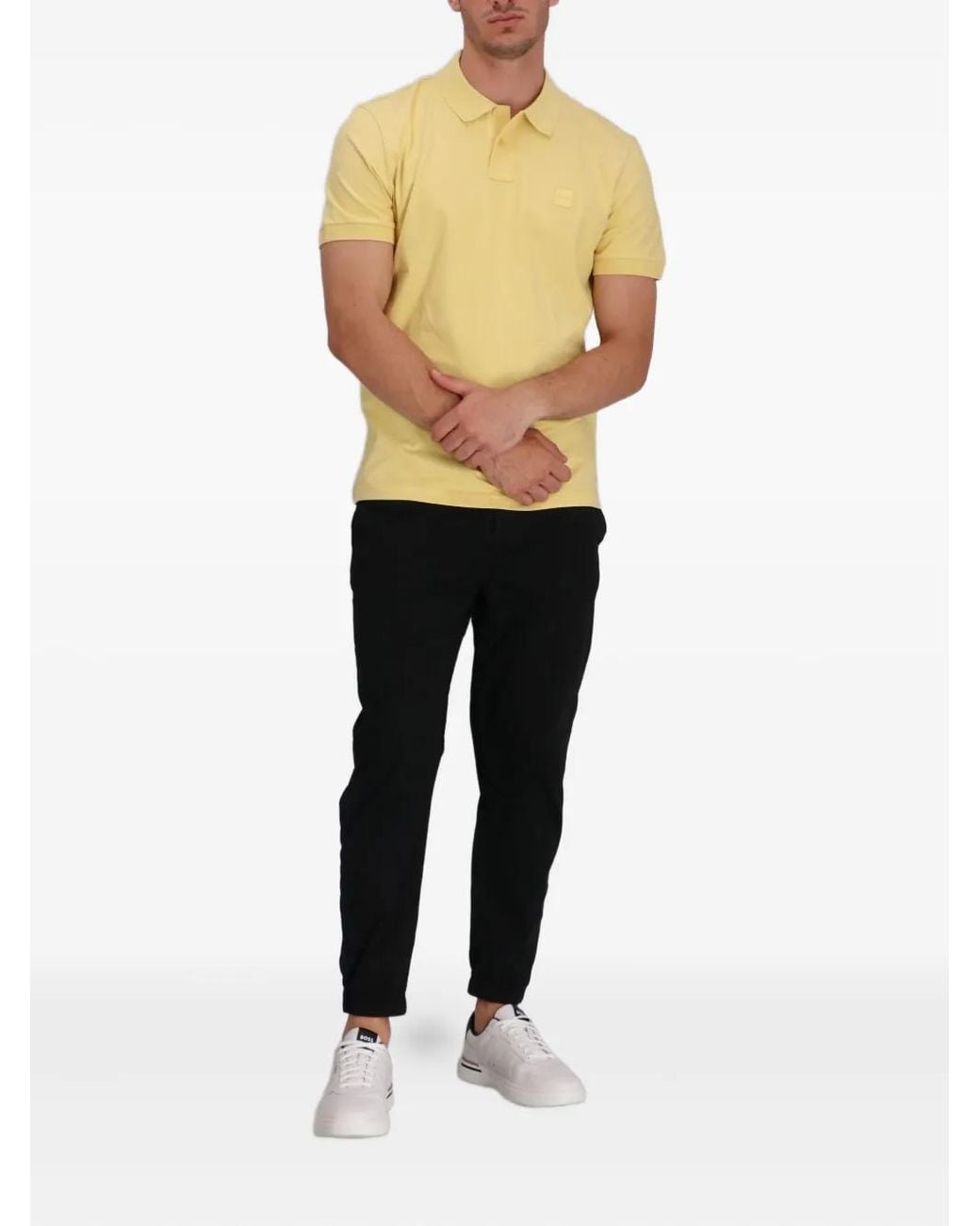 Boss Yellow Logo-Patch Polo Shirt for men