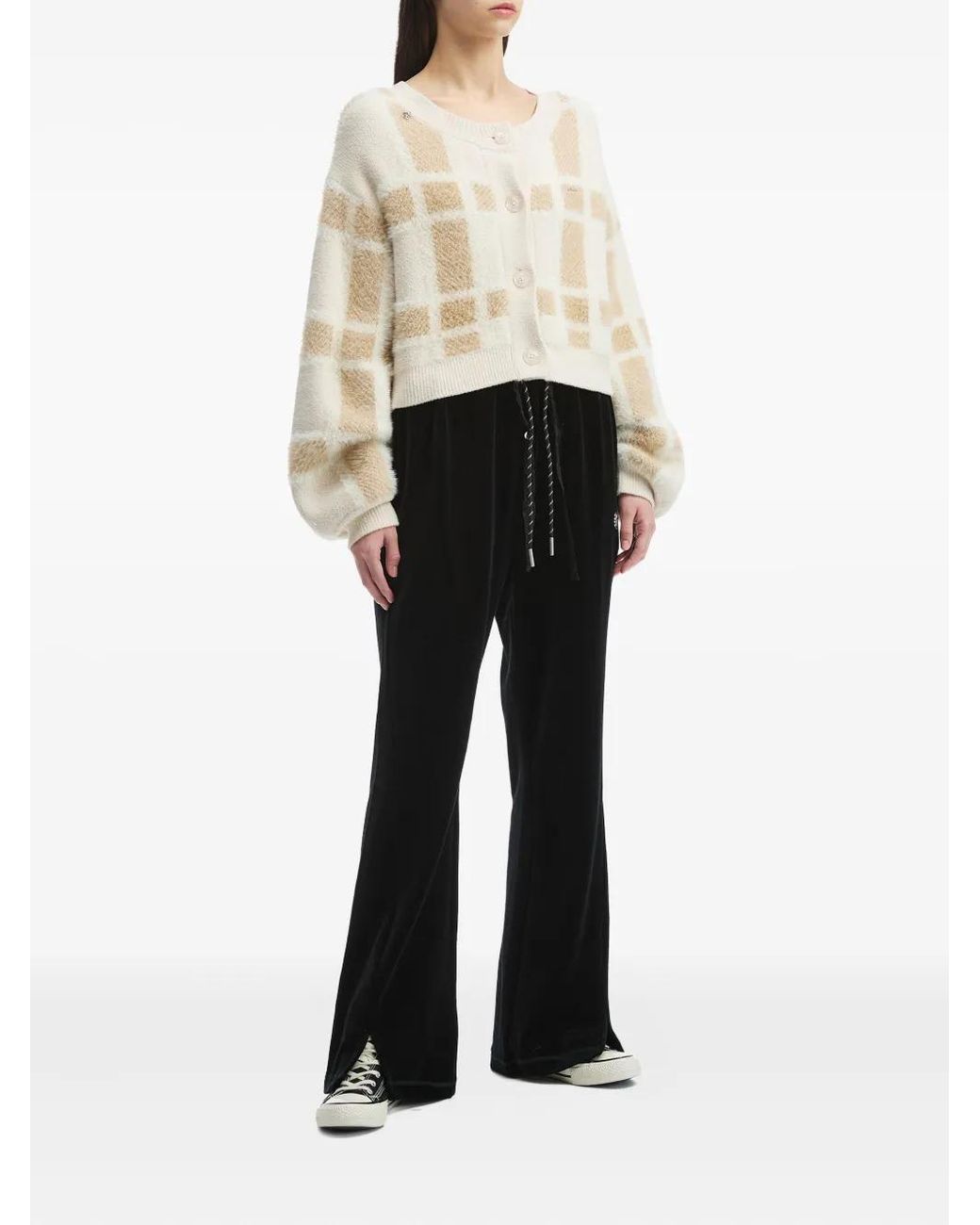 Musium Div. White Check-Pattern Cardigan