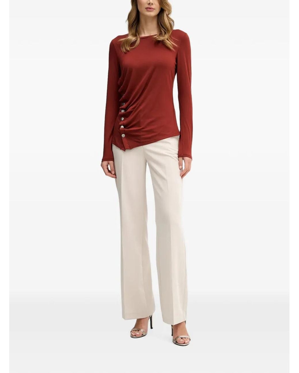 Sisley Red Button-Detailed Ruched Top