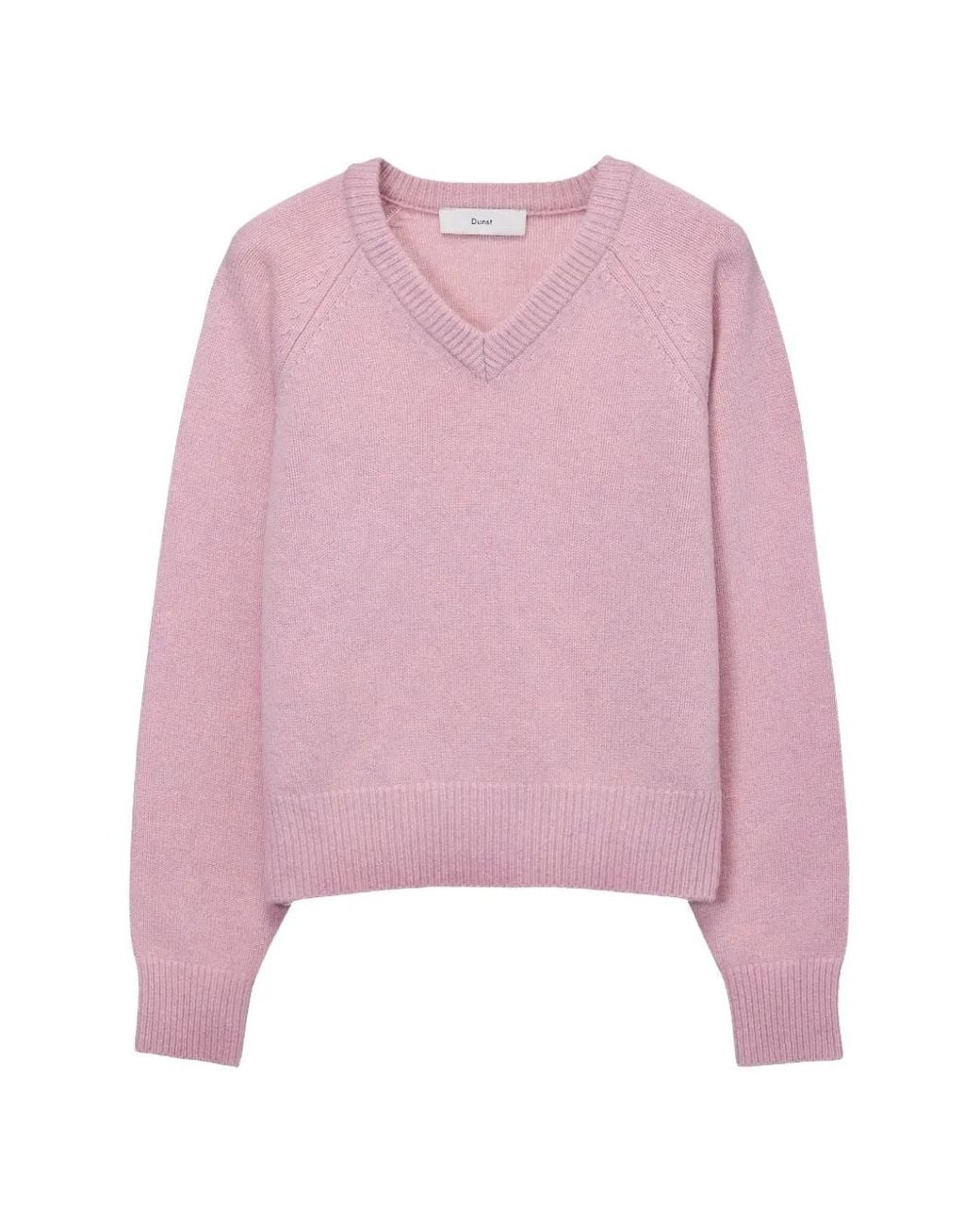 DUNST Pink Ribbed V-Neck Sweater