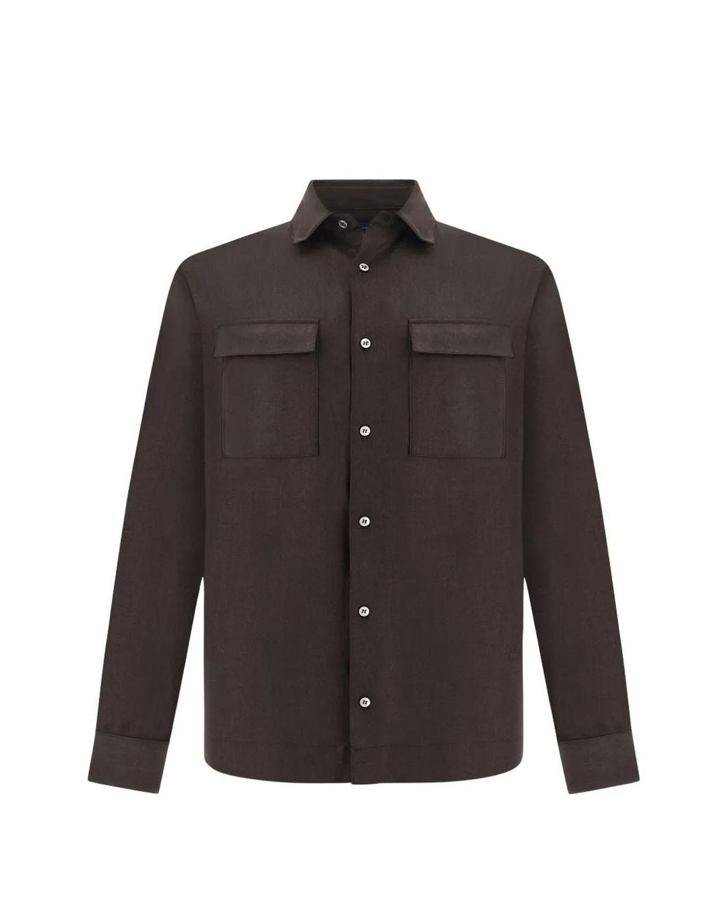 Paul & Shark Brown Flap-Pocket Wool Overshirt for men