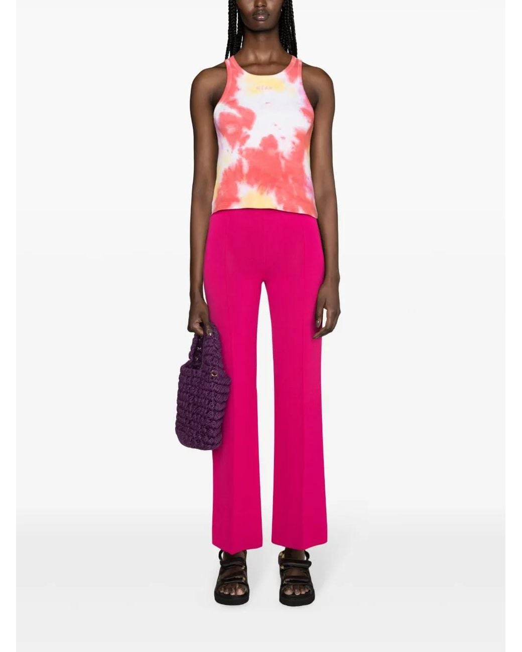 MSGM Pink Tie-Dye Ribbed Tank Top
