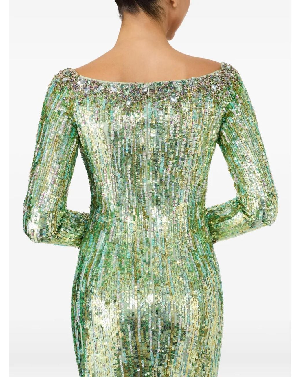 Jenny Packham Green Marnie Sequin-Embellished Gown