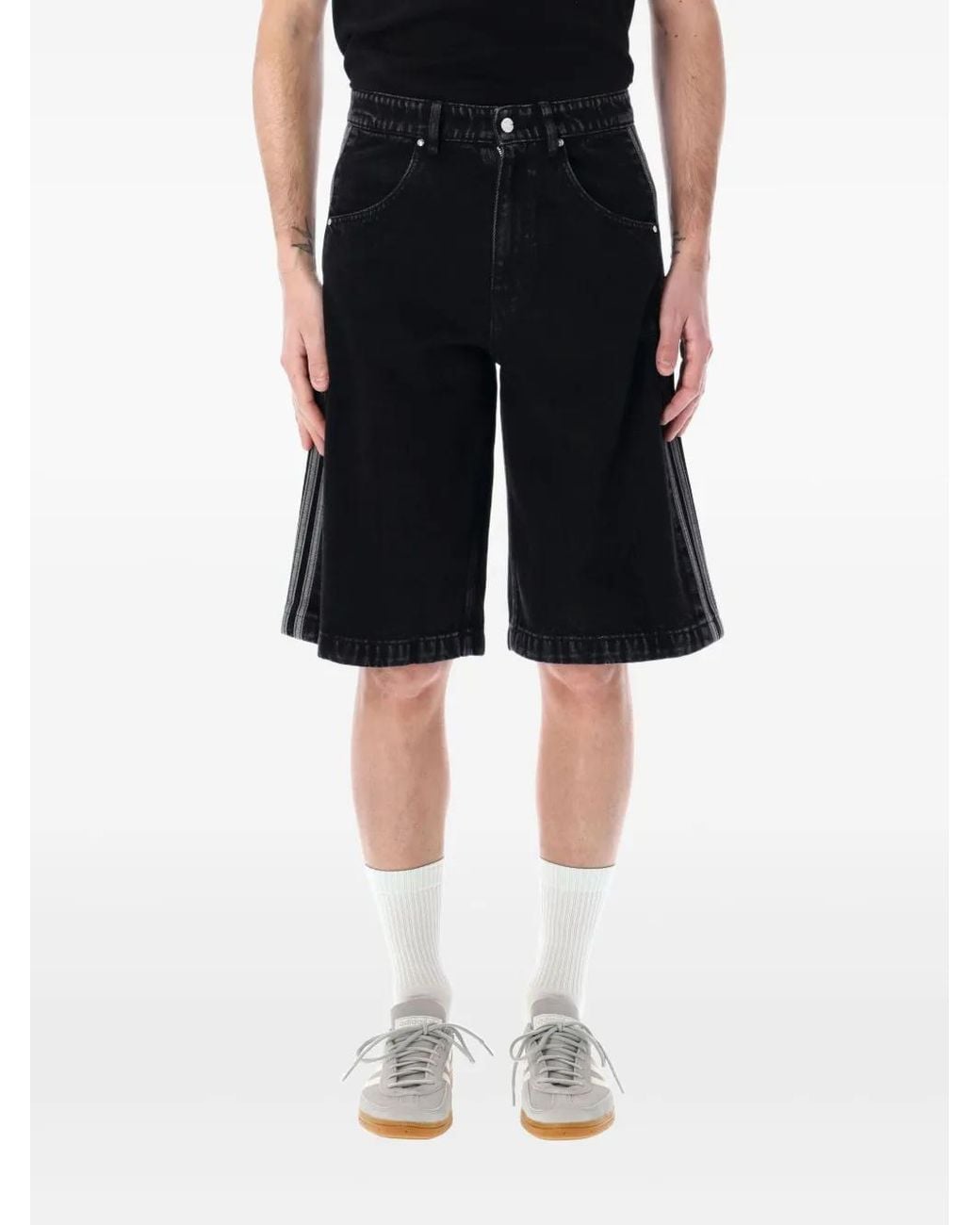 Adidas Black 3-Stripe Denim Shorts for men