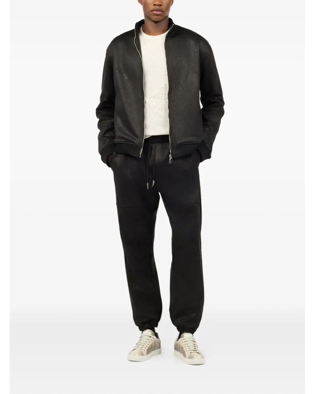 Roberto Cavalli Black Patterned-Jacquard Trousers for men