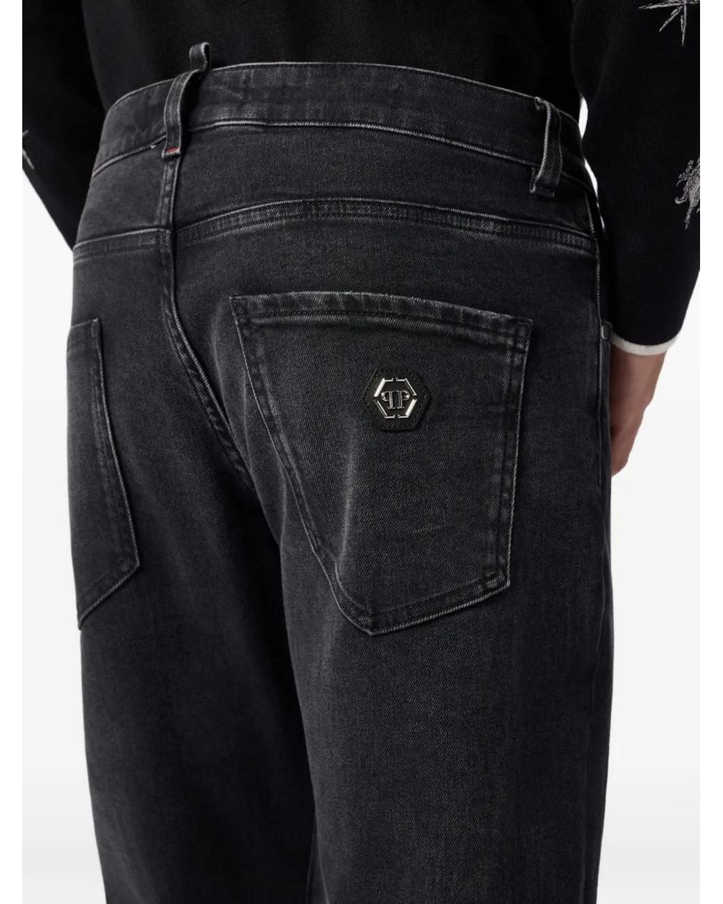 Philipp Plein Black Logo-Plaque Skinny-Fit Jeans for men