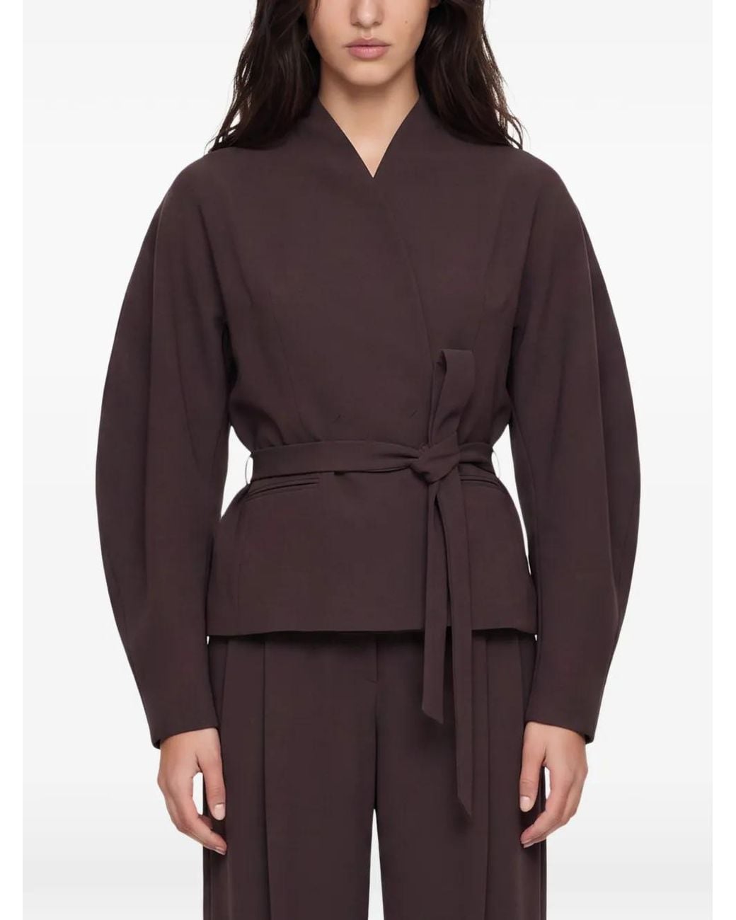 ANDAMANE Red Margaux Belted Wrap-Style Jacket