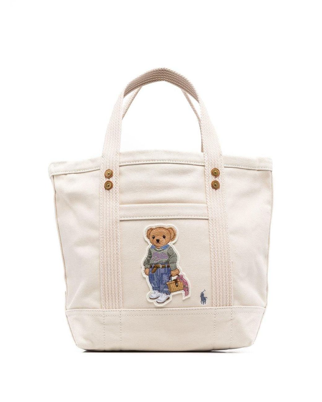 Polo Ralph Lauren Picnic Polo Bear Canvas Tote Bag in Natural | Lyst ...