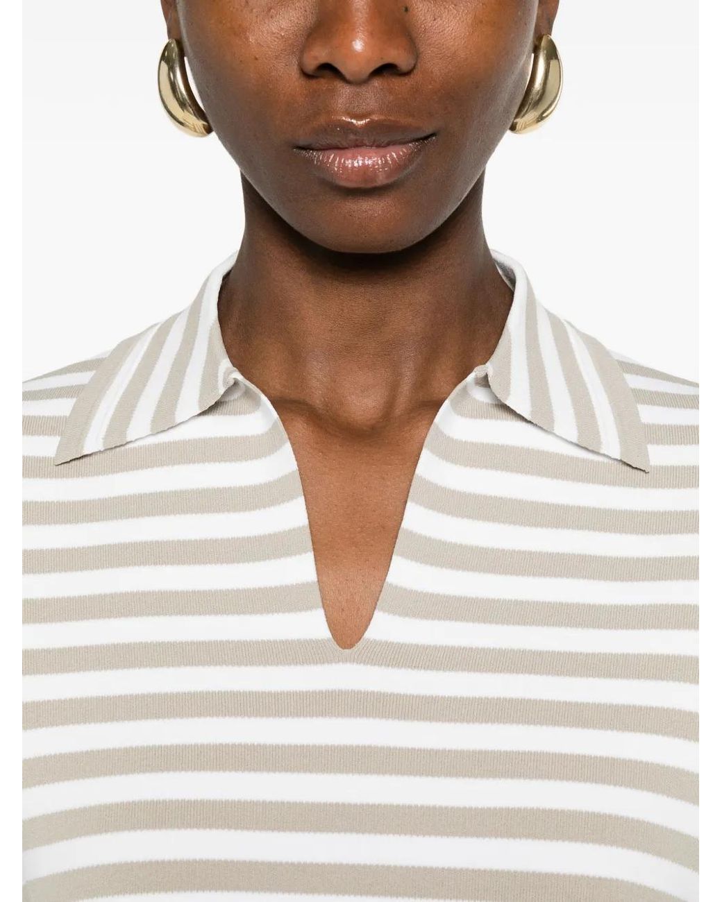 Max Mara White Striped V-Neck T-Shirt