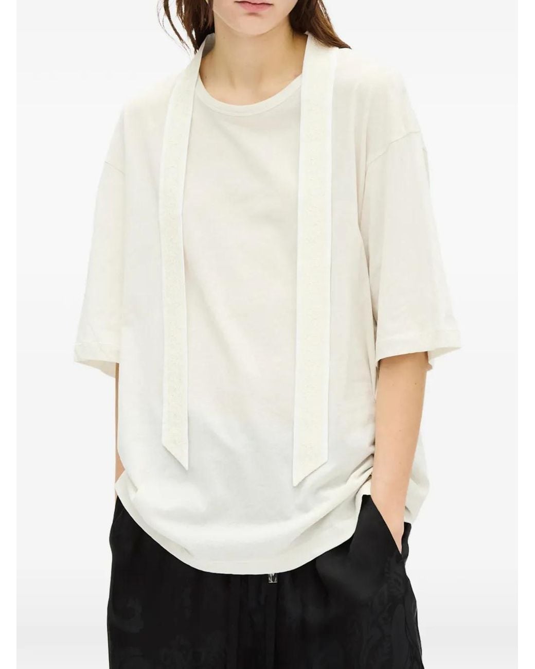 Ann Demeulemeester White Lace-Trim Jersey T-Shirt