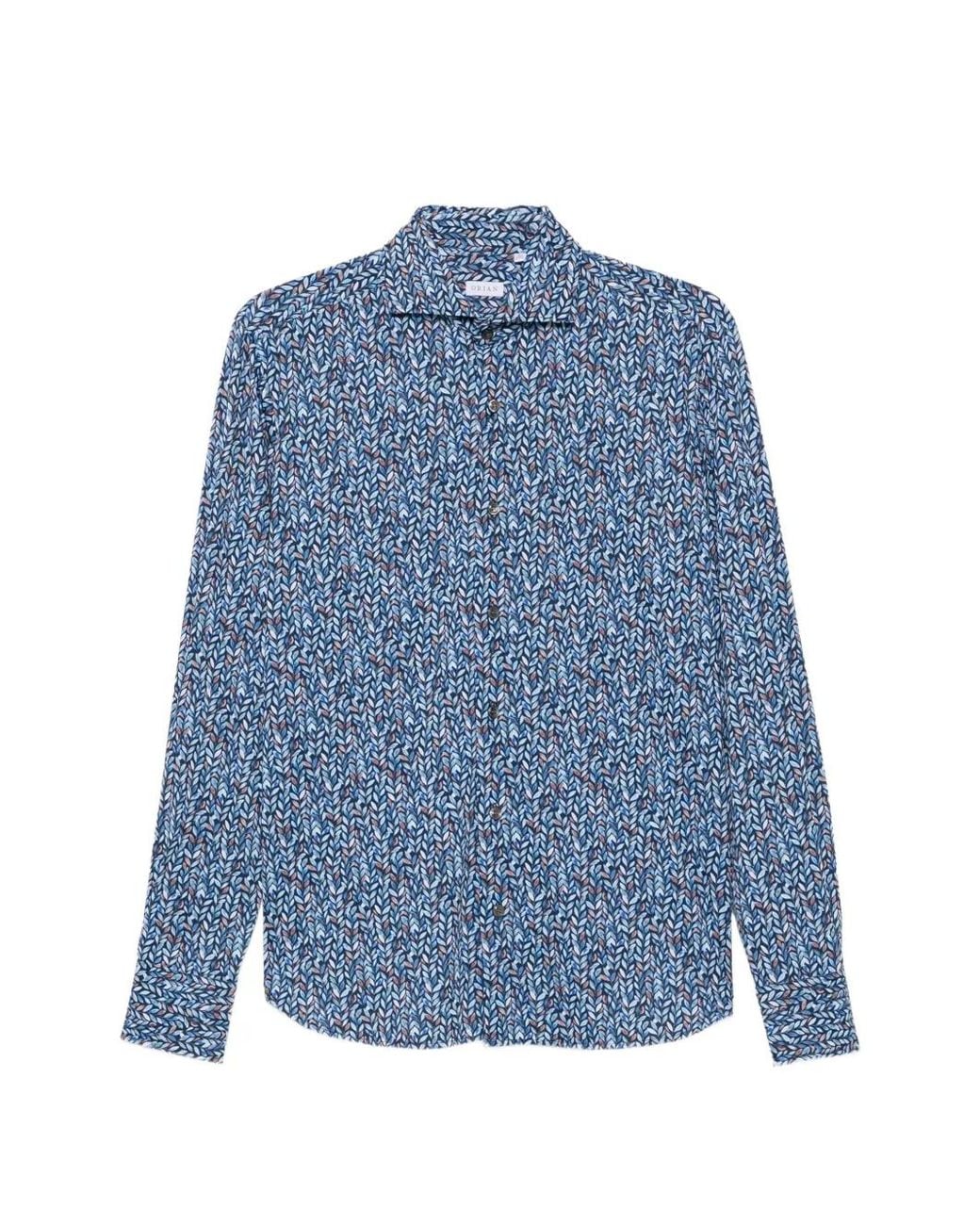 Orian Blue Leaf-Print Long-Sleeve Shirt for men