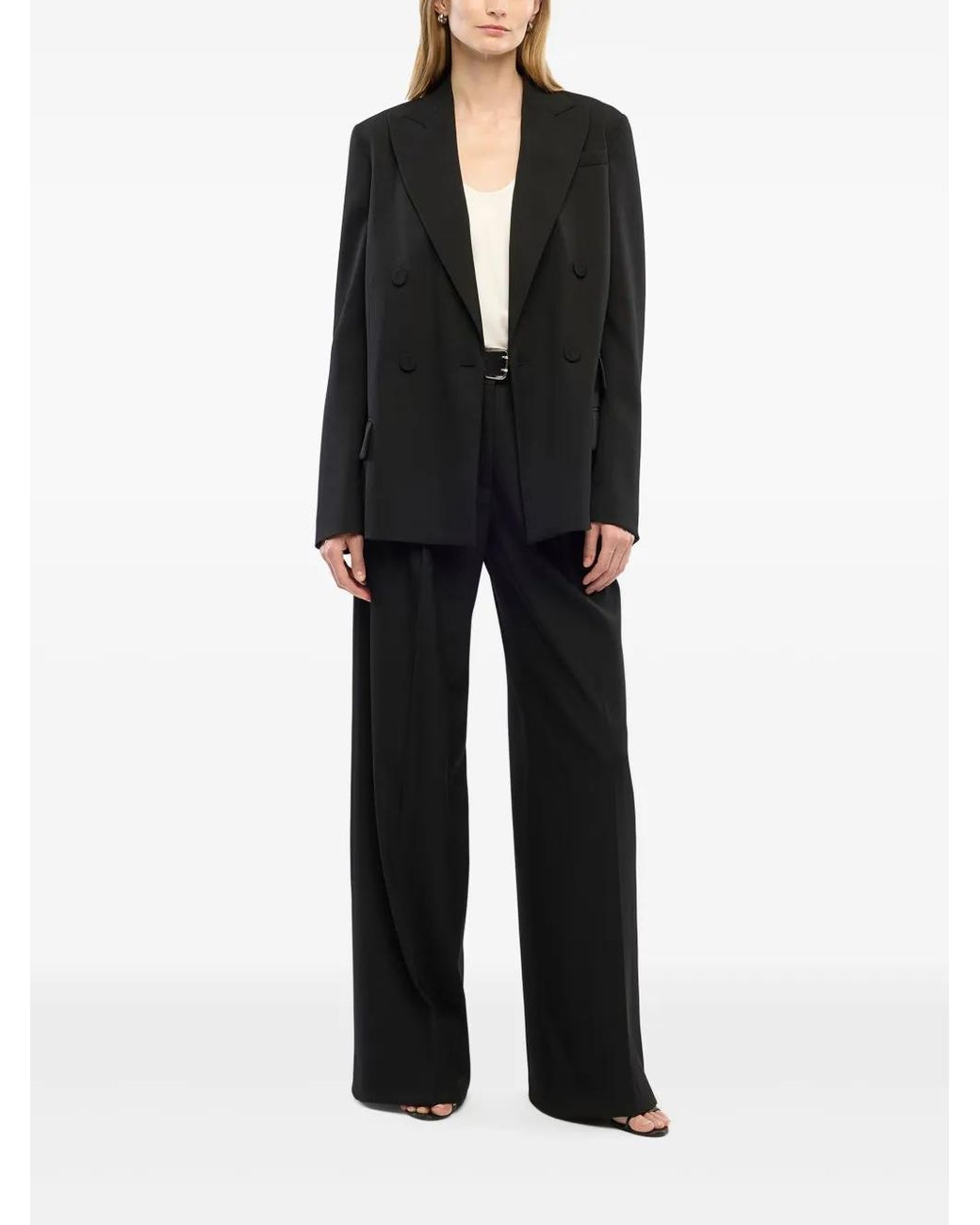 Another Tomorrow Black Double-Breasted Blazer
