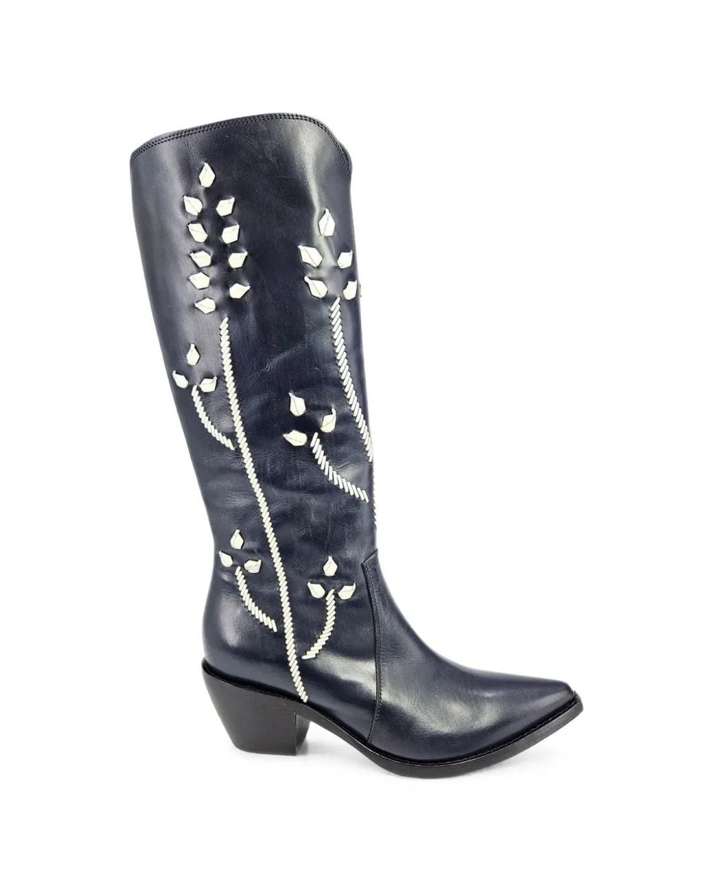 Madison Maison Blue Tall Floral-Embroidery Boots