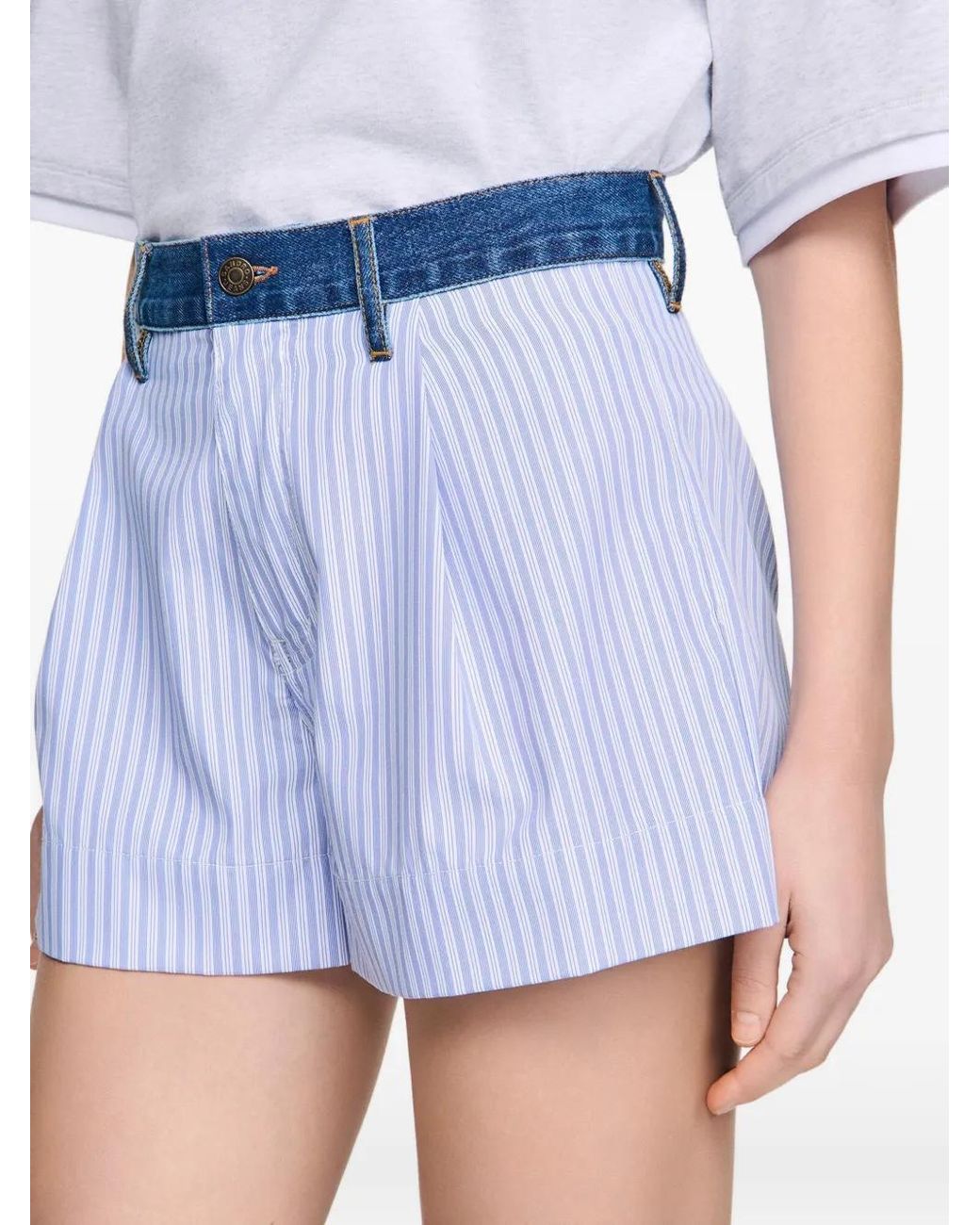 Sandro Blue Striped Shorts With Denim Details