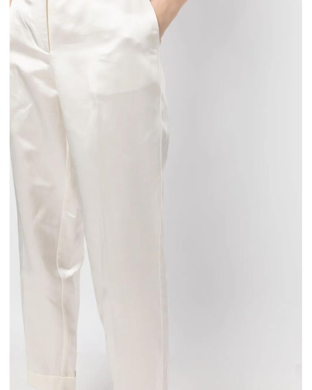 P.A.R.O.S.H. White Satin-Finish Mid-Rise Trousers