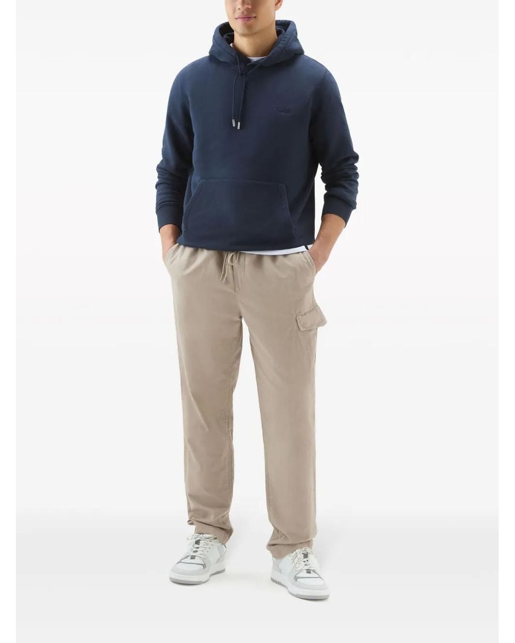 Woolrich Blue Cotton Blend Hoodie With Kangaroo Pocket for men