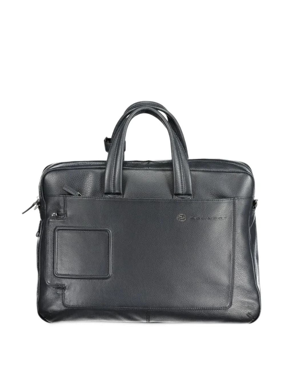 Piquadro Black Logo-Plaque Pebbled-Leather Briefcase for men