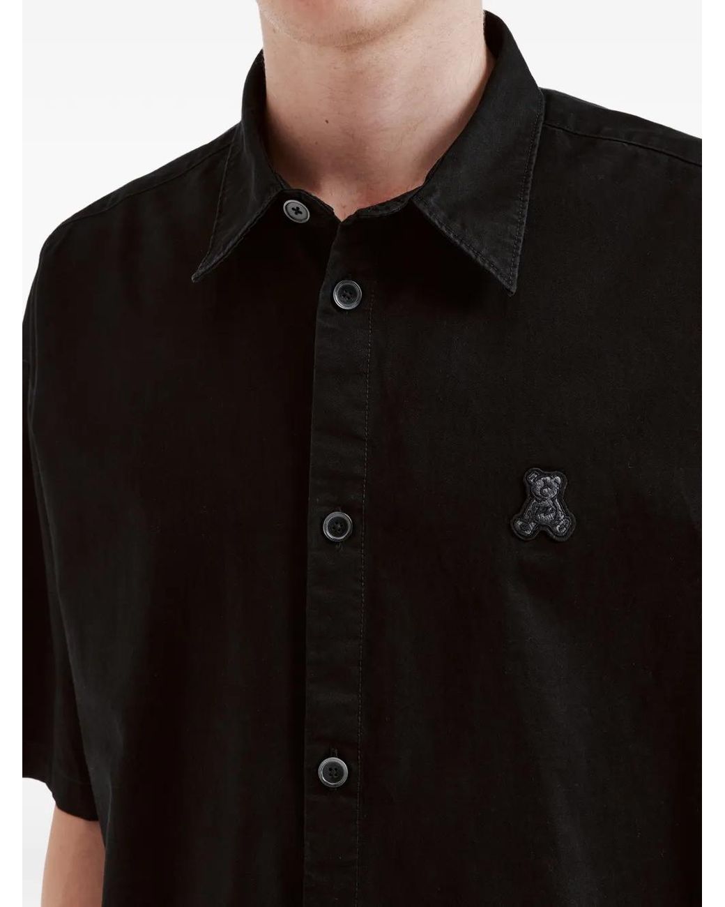Izzue Black Teddy-Embroidered Shirt for men