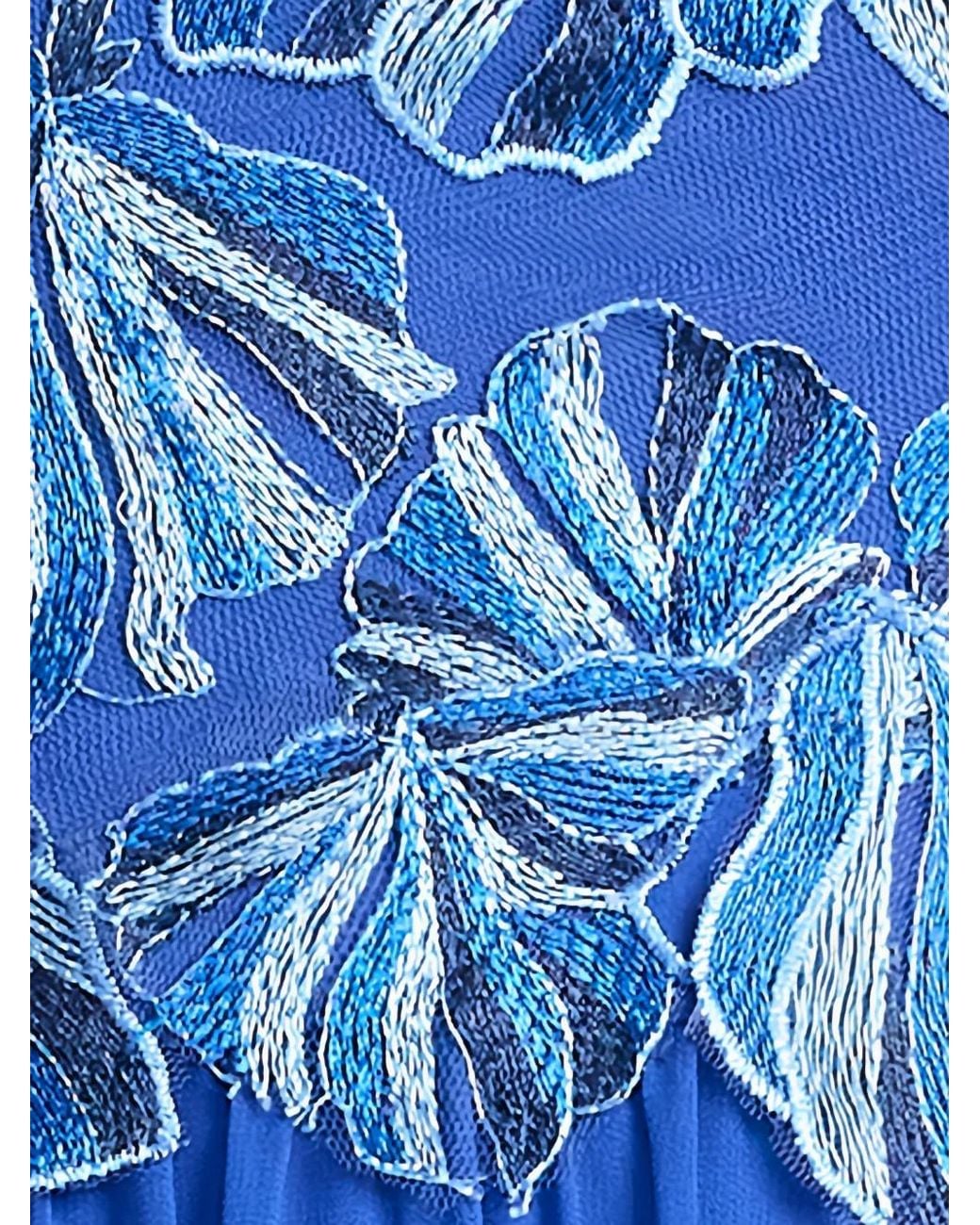 Tadashi Shoji Blue Floral Long-Sleeve Dress