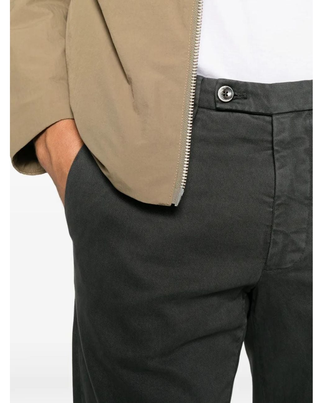 Michael Coal Gray Buttoned Twill Trousers for men