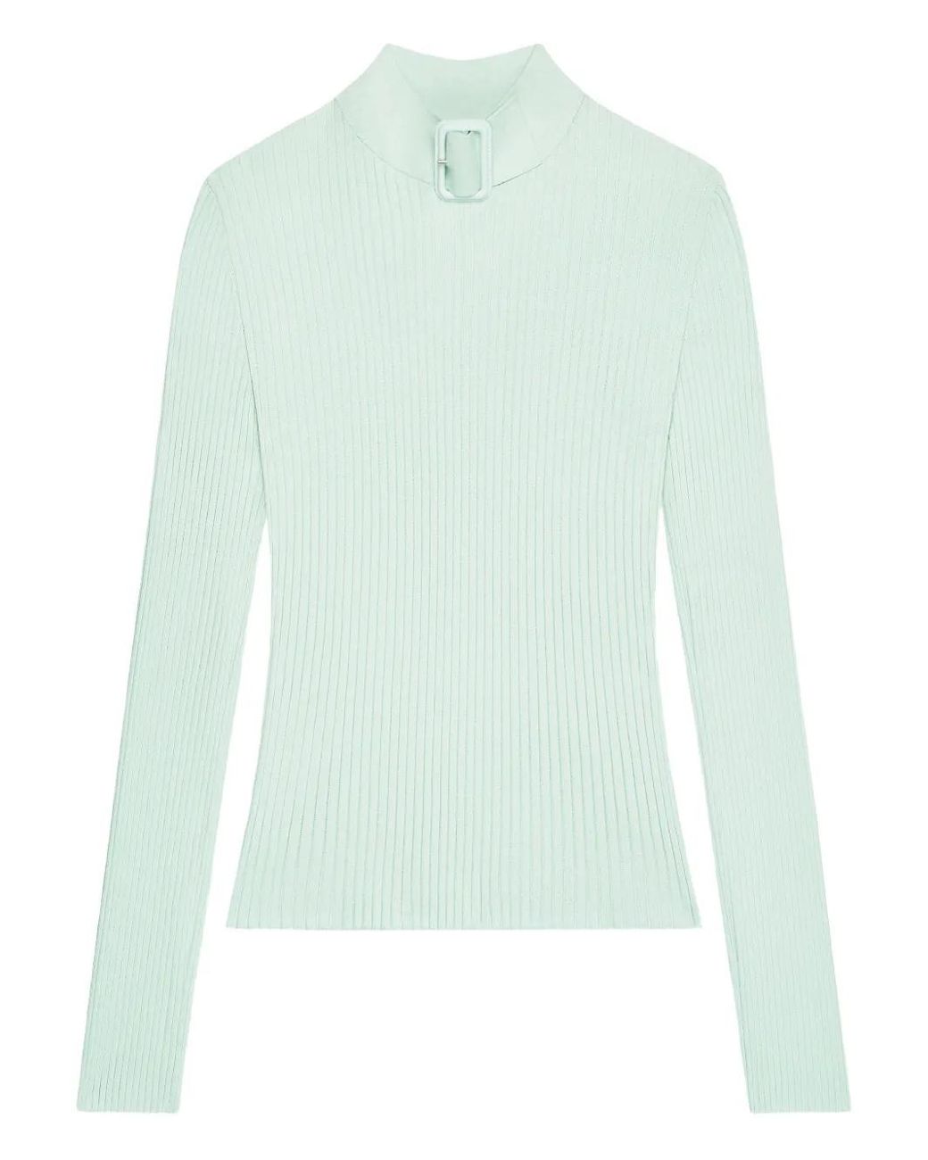 Courreges Green Buckle-Neck Ribbed Sweater
