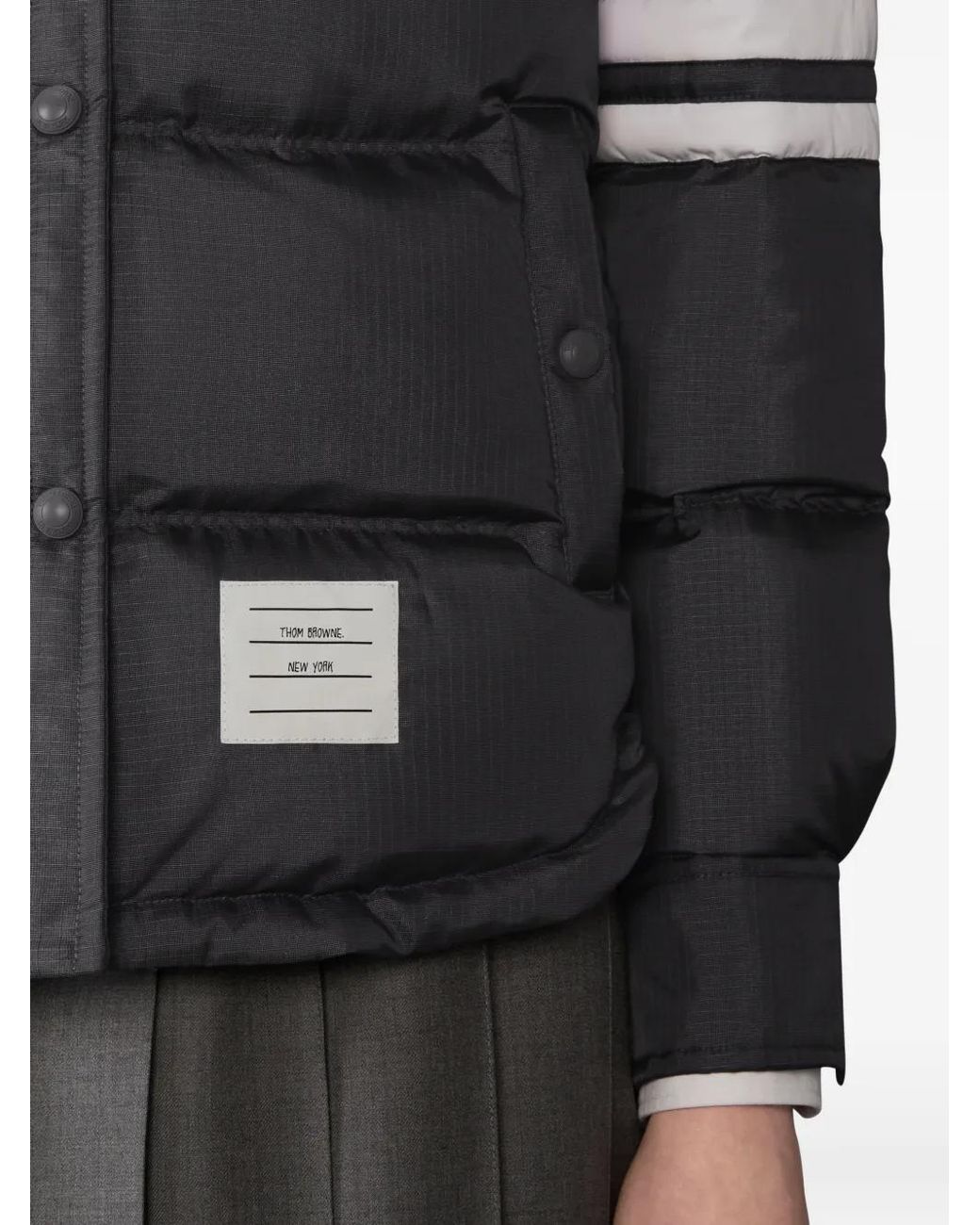 Thom Browne Black Shiny Ripstop Lightweight Down-Filled 4-Bar Jacket