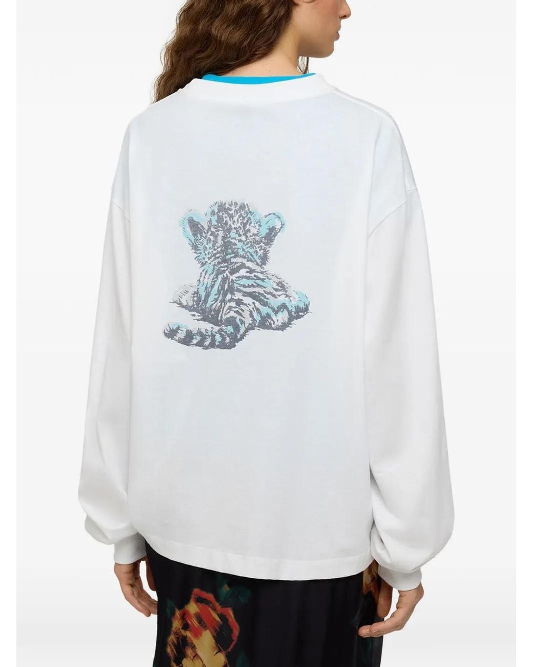 Ganni White Logo-Print Tiger-Motif T-Shirt