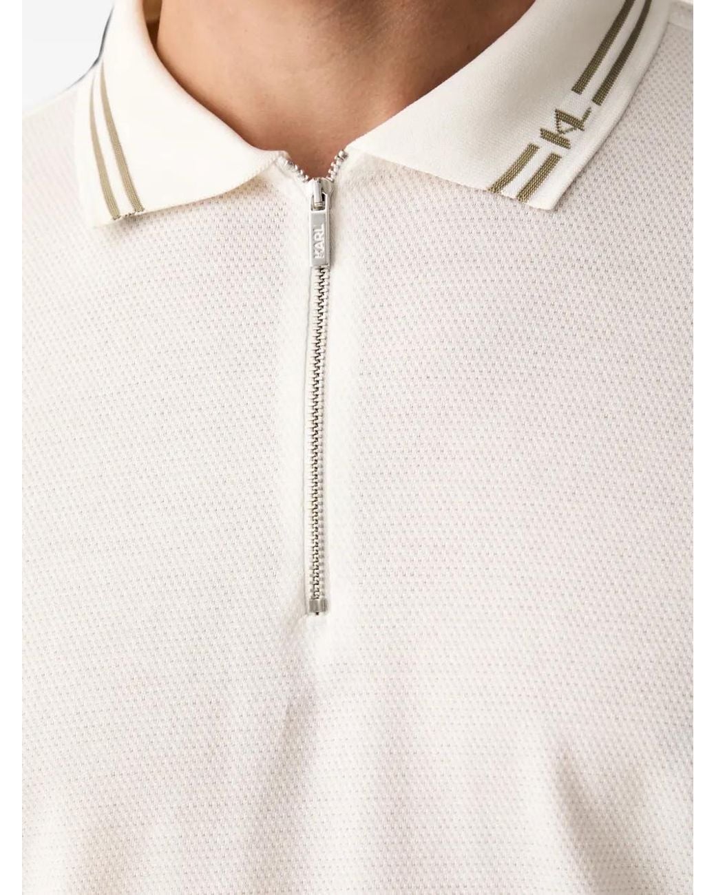 Karl Lagerfeld White Zip-Fastening Tipped Polo Shirt for men