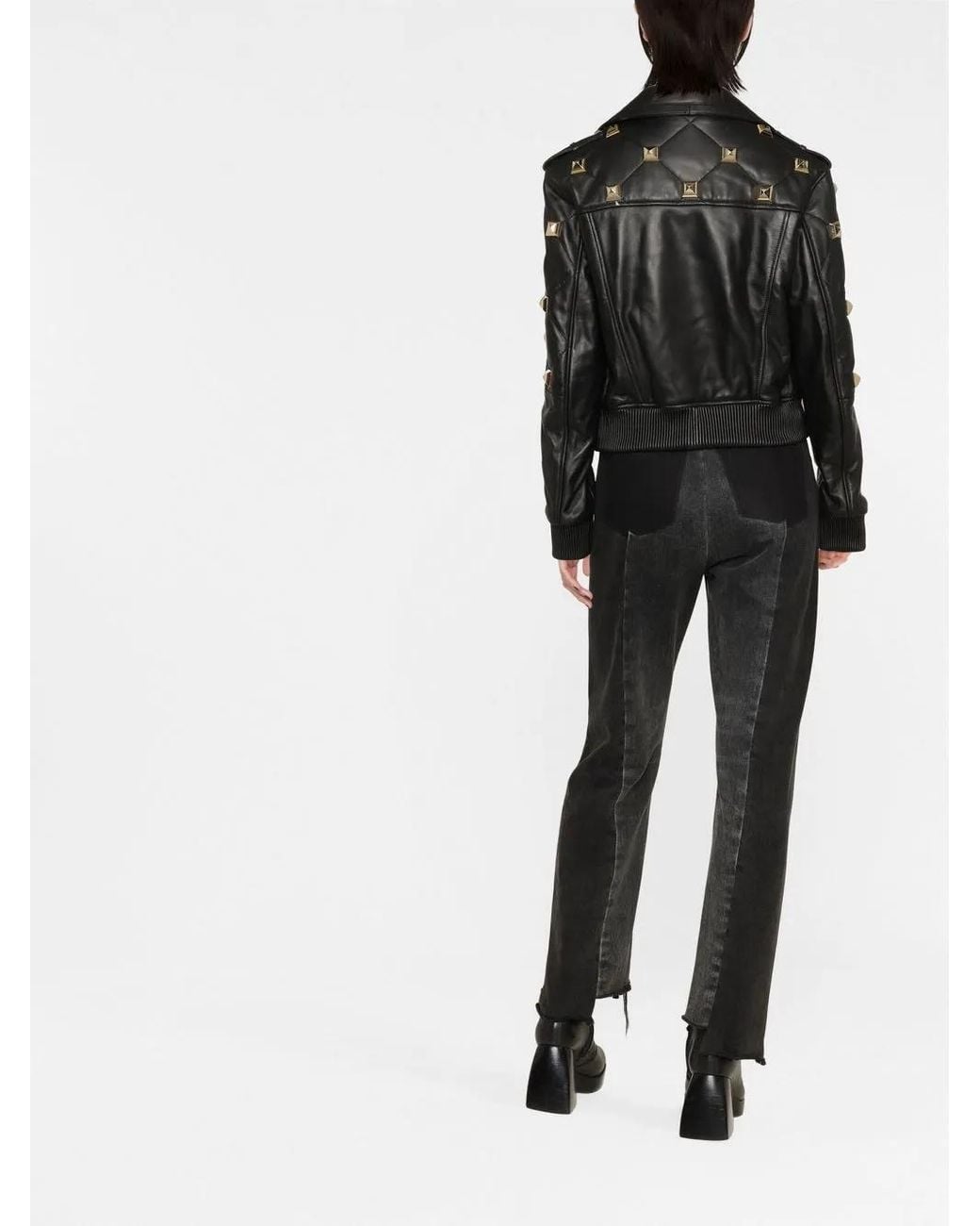 Philipp Plein Black Studded Leather Bomber Jacket