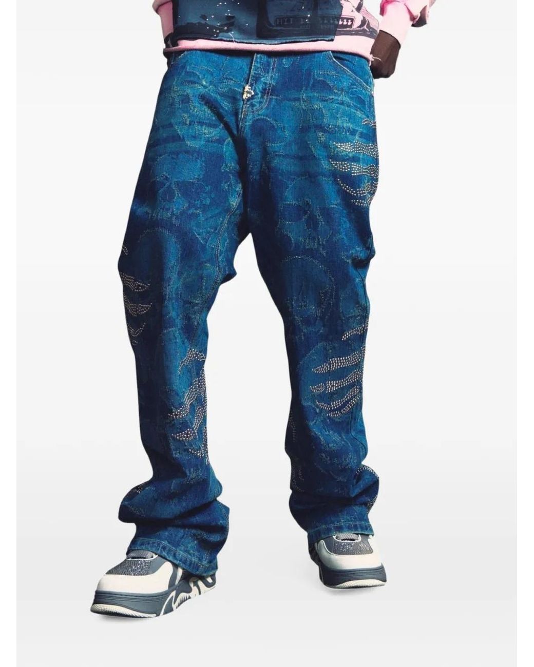 Jeans Hell Dragger Con Incisione Laser di GUAPI in Blue da Uomo